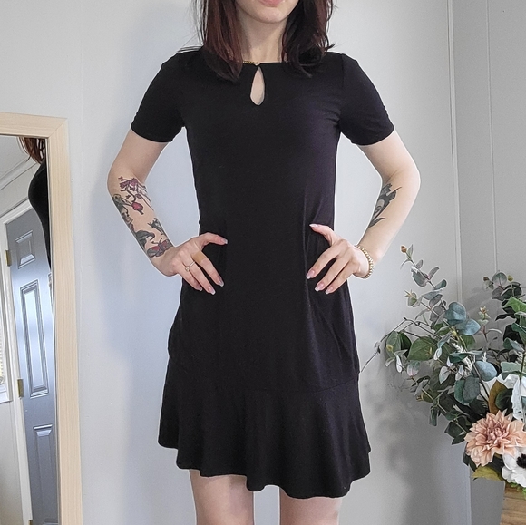 WHBM short sleeve black dress with ruffle hem - Picture 2 of 4